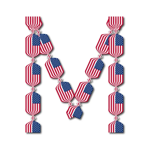 Letter M made of USA flags in form of candies — Stock Vector