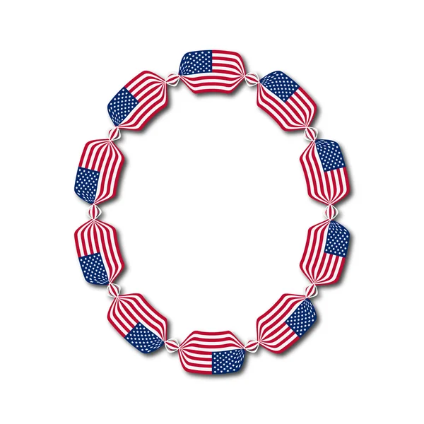Letter O made of USA flags in form of candies — Stock Vector