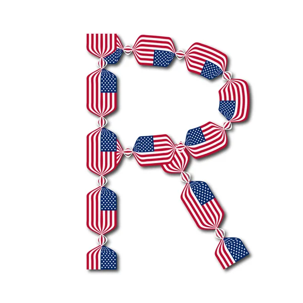 Letter R made of USA flags in form of candies — Stock Vector