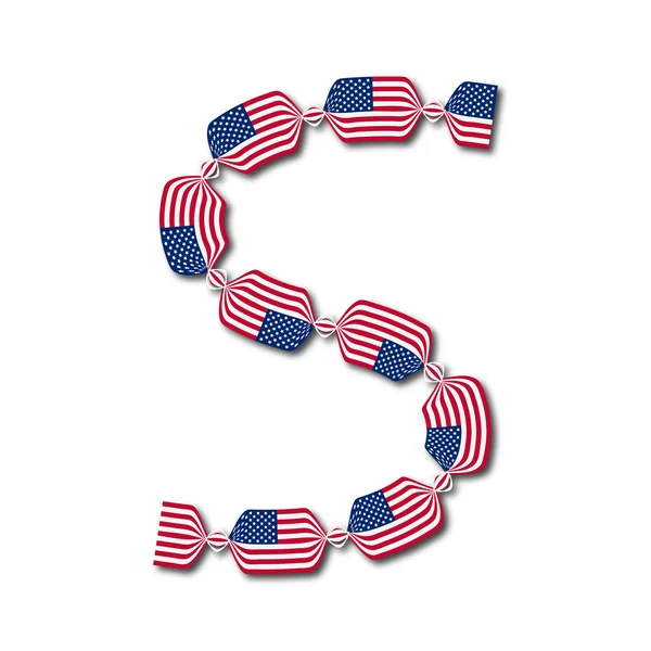 Letter S made of USA flags in form of candies — Stock Vector