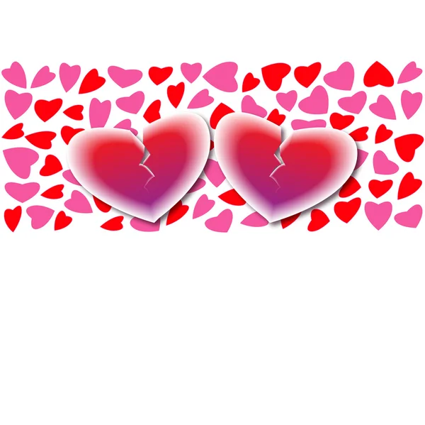Deux cœurs brisés sur fond de cœurs, carte d'amour — Image vectorielle