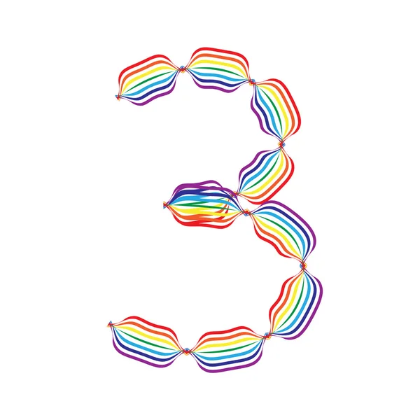 Nummer 3 gemaakt in regenboogkleuren — Stockvector