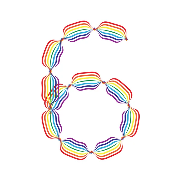 Número 6 hecho en colores arcoíris — Vector de stock