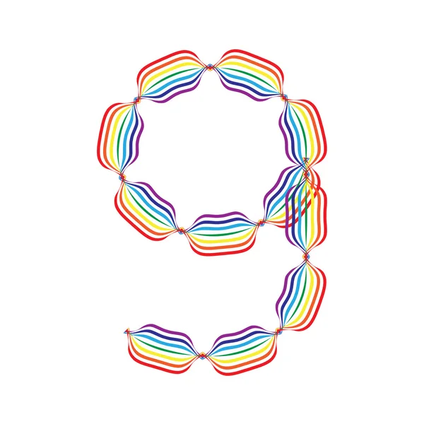 Número 9 hecho en colores arcoíris — Vector de stock