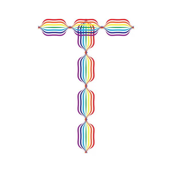 Lettre T réalisée en couleurs arc-en-ciel — Image vectorielle
