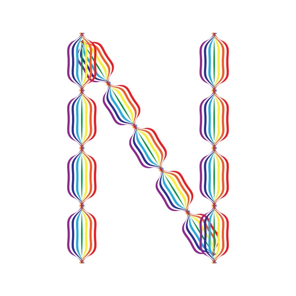 Lettre N réalisée en couleurs arc-en-ciel — Image vectorielle