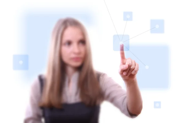 Woman pressing network button — Stock Photo, Image