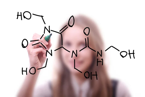 화학자는 분자 구조를 보여 줍니다. — 스톡 사진