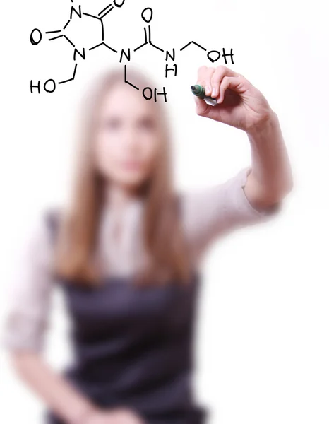 Хімік показує молекулярну структуру — стокове фото