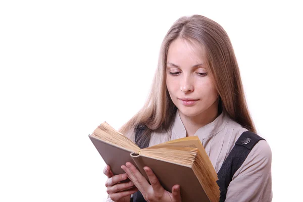 Donna che legge un libro, isolata — Foto Stock
