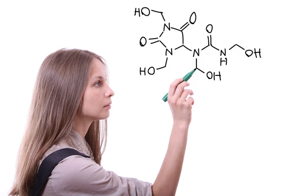 화학자는 분자 구조를 보여 줍니다. — 스톡 사진
