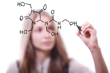 Chemist shows a molecular structure clipart