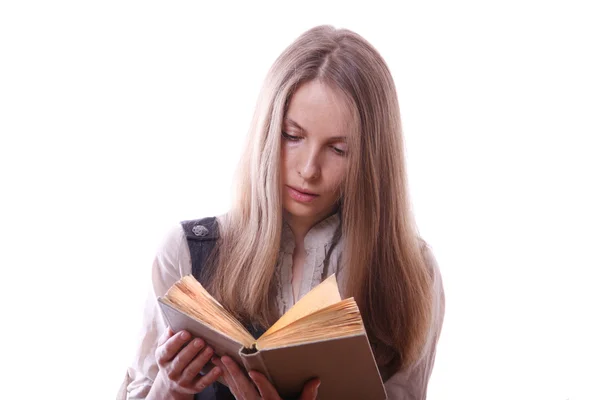 Frau liest ein Buch, isoliert — Stockfoto