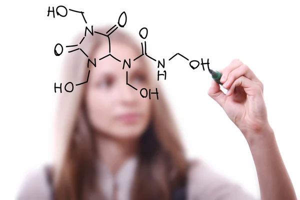 Chemist shows a molecular structure — Stock Photo, Image