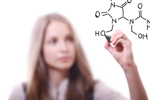 Il chimico mostra una struttura molecolare — Foto Stock