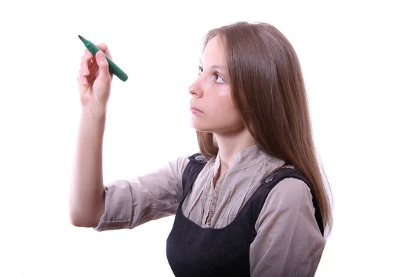 Young woman with pen Stock Photo