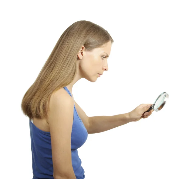 Woman with Magnifying Glass — Stock Photo, Image