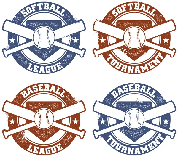 Timbres de tournoi de la Ligue de baseball et de softball — Image vectorielle