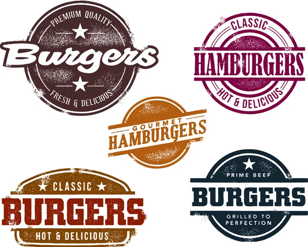 Klassisk stil hamburgare frimärken — Stock vektor