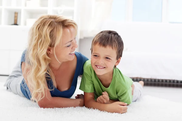 Happy morning - boy playing with mother — Stock Photo, Image