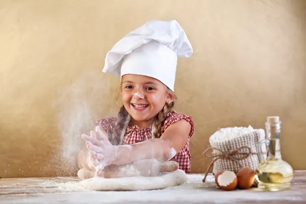Making the dough for pizza is fun — Stock Photo, Image