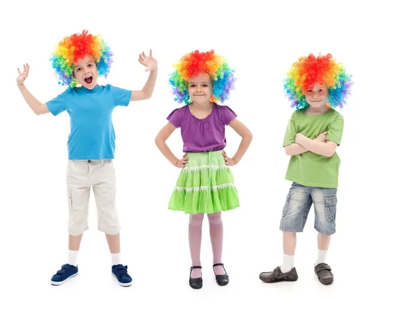 Gelukkig clowns in rij — Stockfoto