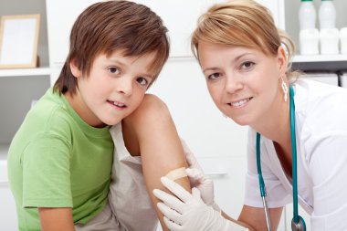 Putting a bandaid on wound clipart