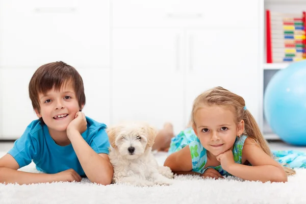 Crianças com seu animal de estimação — Fotografia de Stock