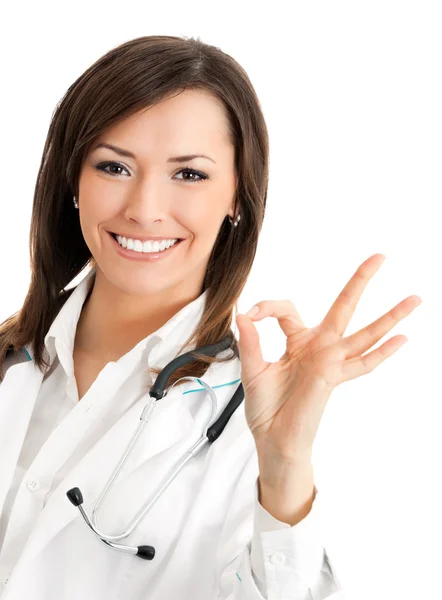 Läkare med okej gest, över vita — Stockfoto