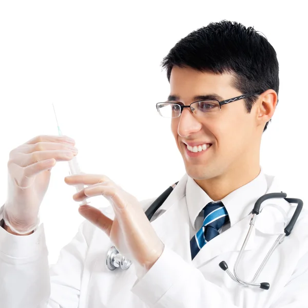 Arts met een injectiespuit, geïsoleerd — Stockfoto