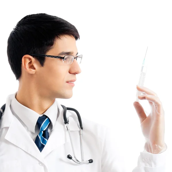 Arts met een injectiespuit, geïsoleerd — Stockfoto
