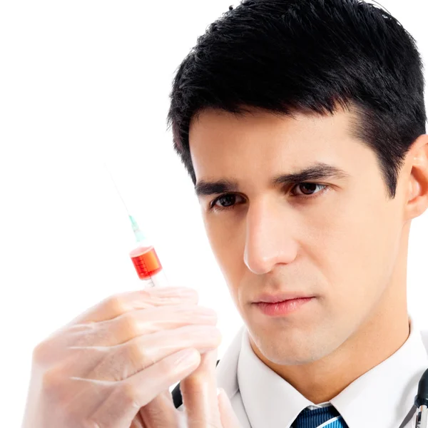 Doctor with syringe, isolated — Stock Photo, Image