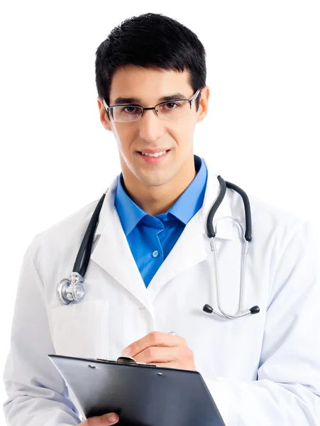 Läkare skriva på klippbordet, isolerade — Stockfoto