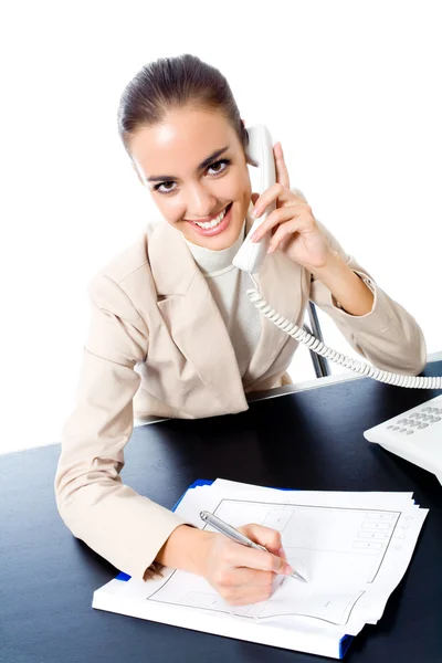 Businesswoman with phone writing, isolated — Stock Photo, Image