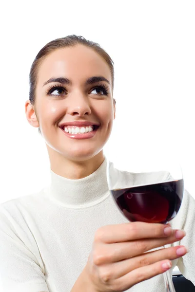 Femme avec verre de vin rouge, isolée — Photo