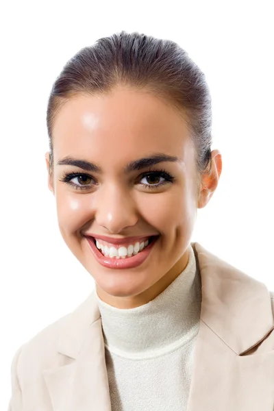 Mutlu gülümseyen iş kadın, beyaz — Stok fotoğraf