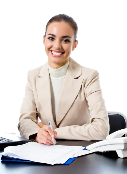 Happy smiling business woman, over white — Stock Photo, Image