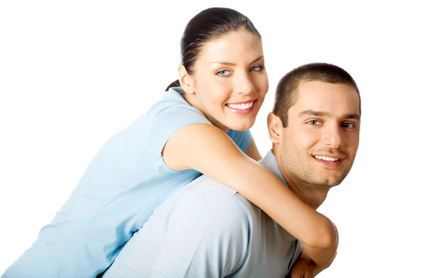 Young happy smiling couple, isolated — Stock Photo, Image