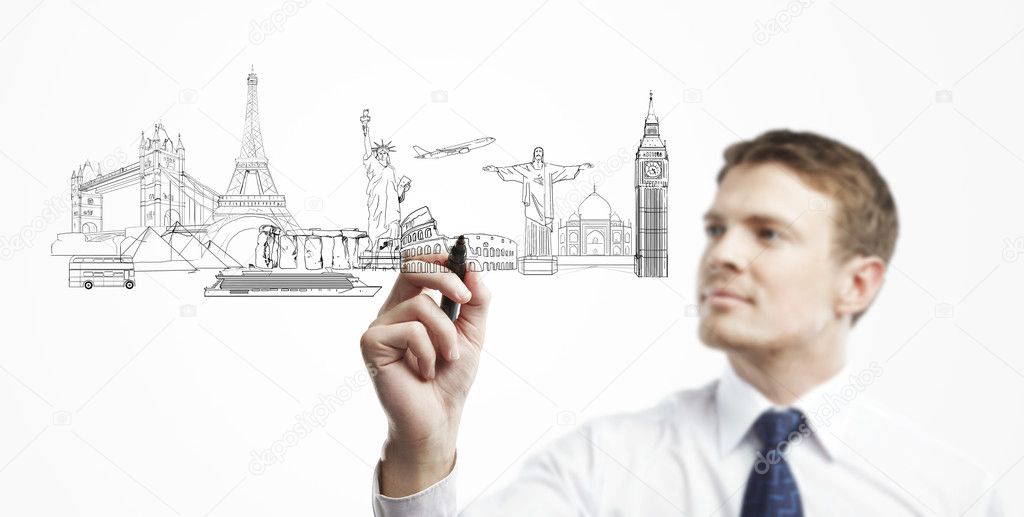 Man draws architectural buildings