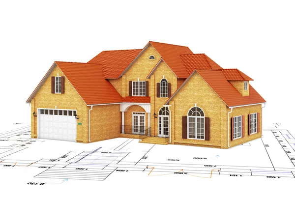 Dom i plan budowy — Zdjęcie stockowe