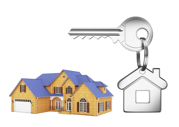 Huis en sleutels met sleutelhanger — Stockfoto