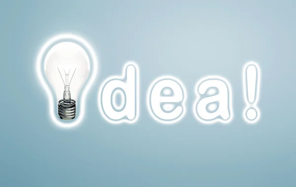 Palavra ideia e lâmpada — Fotografia de Stock