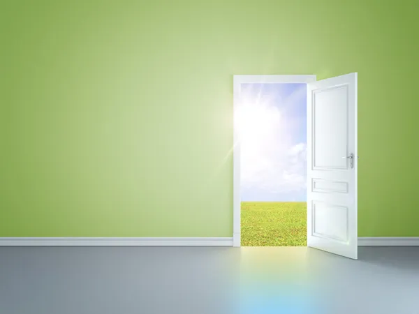 Zielony pokój i drzwi — Zdjęcie stockowe
