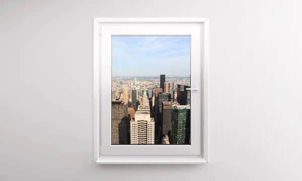 Kyscrapers utanför fönstret — Stockfoto