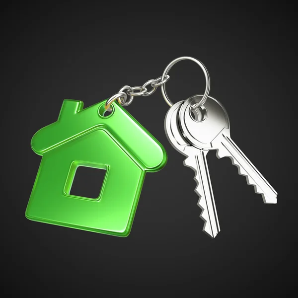 Yeşil anahtar zinciri ile anahtar — Stok fotoğraf