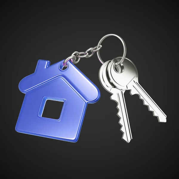 Klíč s modrá klíčenka — Stock fotografie
