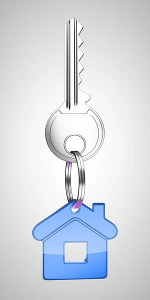 Blue key chain with key — Stock Photo, Image