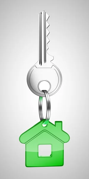 Green key chain with key — Stock Photo, Image
