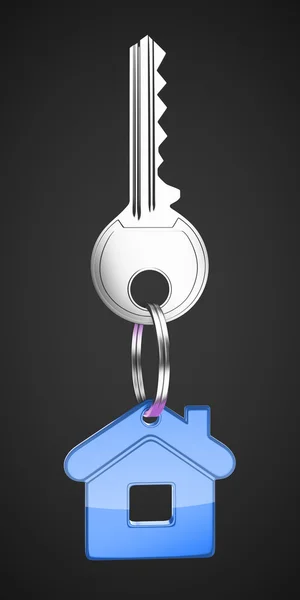 Blue key chain with key — 스톡 사진