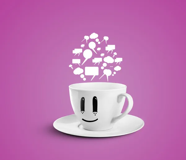 White cup with speech bubbles — Stock Photo, Image